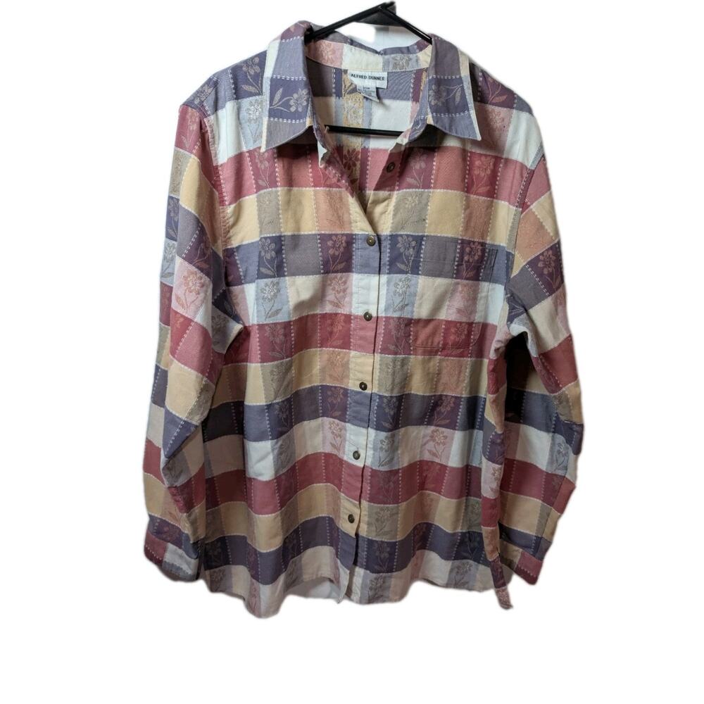Alfred Dunner Mendocino Plaid Roll Tab Button Front Blouse Shirt Plus Size 20 2X